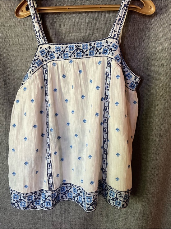 Joie Tops - Joie White Tank Top with Blue Embroidered Motif Medium
